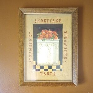 Strawberry Print in Brown & Gold Frame w/ Glass.  Strawberry Shortcake. Tarts.